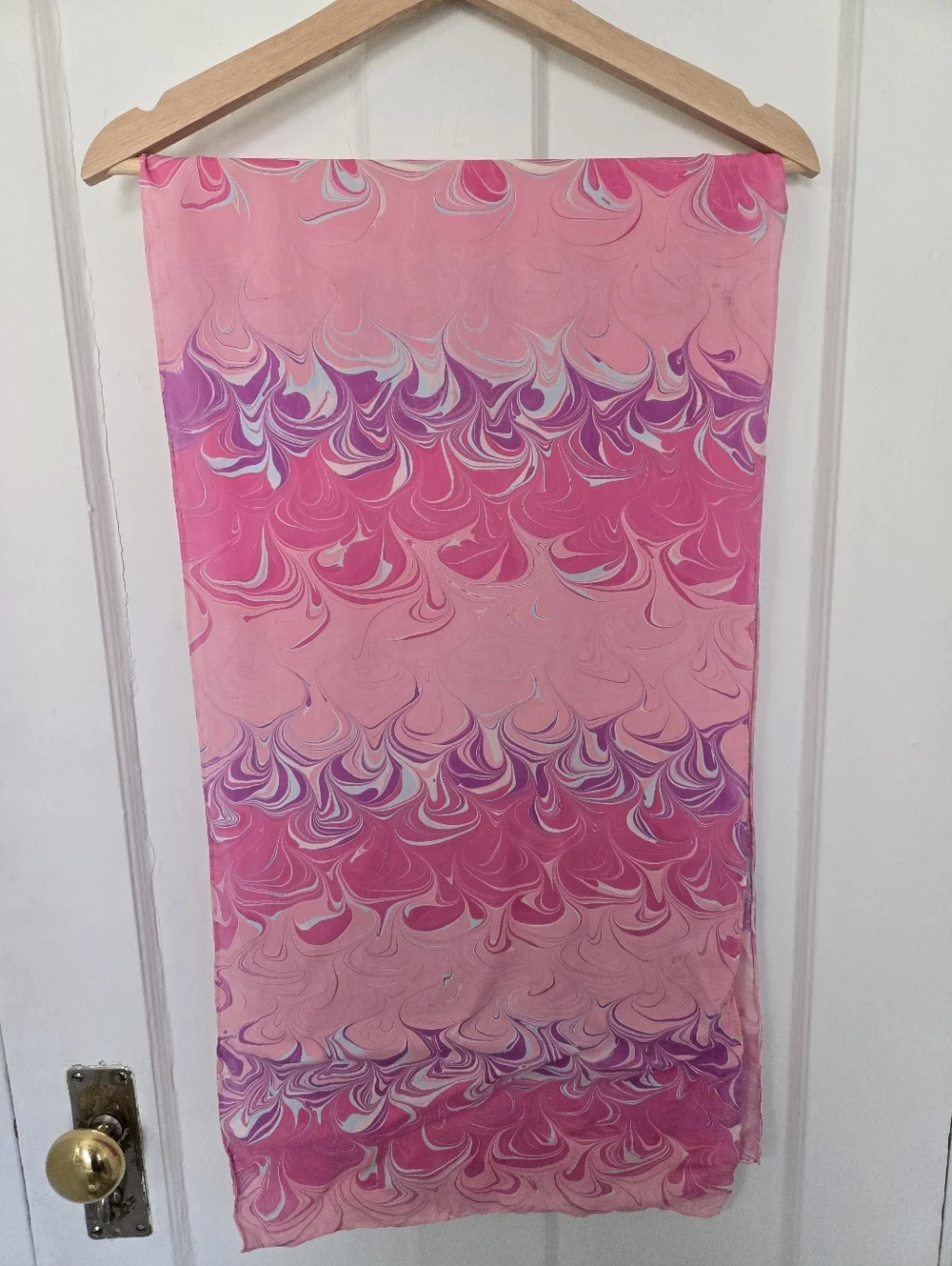 Women's 100% Silk Scarf Pink Marble Print Art To Wear Artsy Barbiecore Accessory